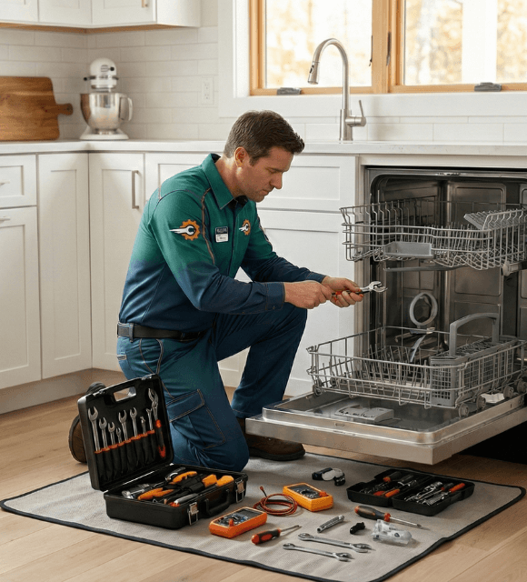 صيانة غسالة صحون في حي الدوحة فني يقوم بصيانة وإصلاح غسالة صحون داخل منزل في حي الدوحة بالدمام - dishwasher maintenance and repair technician in حي الدوحة, الدمام, Saudi Arabia